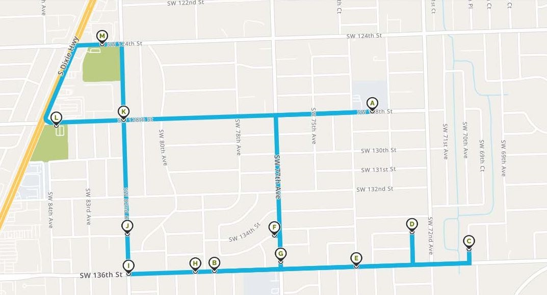 Middle School South Route Map Village of Pinecrest